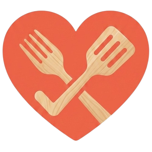 Supperly logo: a heart with crossed wooden utensils