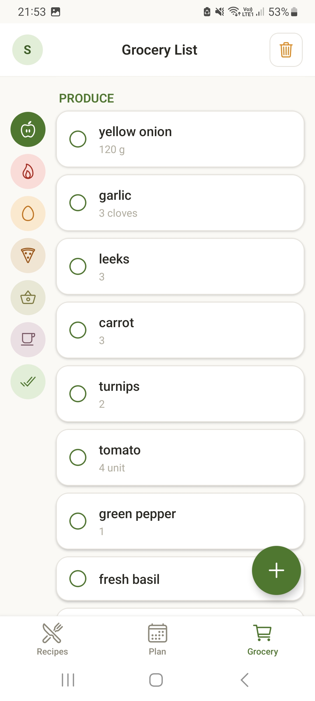 Supperly app preview: grocery list view