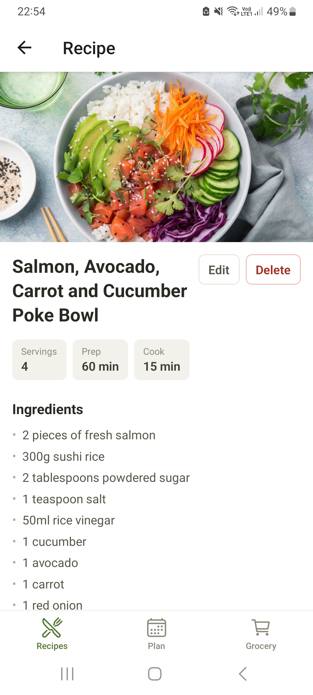 Supperly app preview: recipe detail view