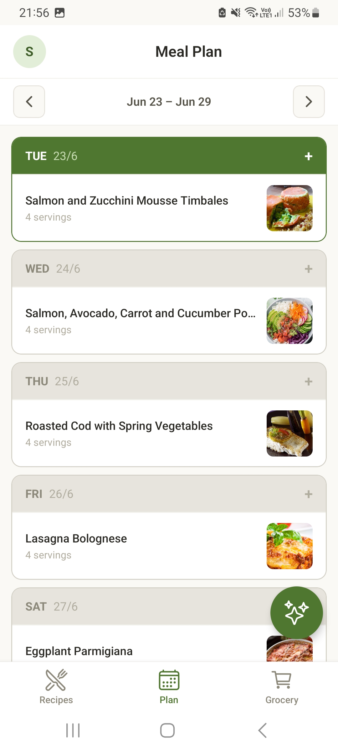 Supperly app preview: imported recipe library